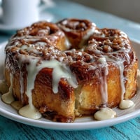 Cinnamon Roll Pancake Casserole with Cream Cheese Glaze: A golden baked casserole with cinnamon sugar swirls, fluffy pancake layers, and a rich cream cheese drizzle.