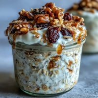 Creamy overnight oats with grated carrots, cinnamon, and walnuts, inspired by classic carrot cake for a healthy breakfast.