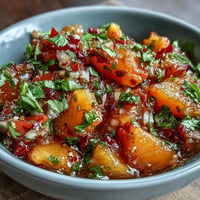 Vibrant Peach Jalapeño Salsa topping grilled fish with fresh, juicy goodness.